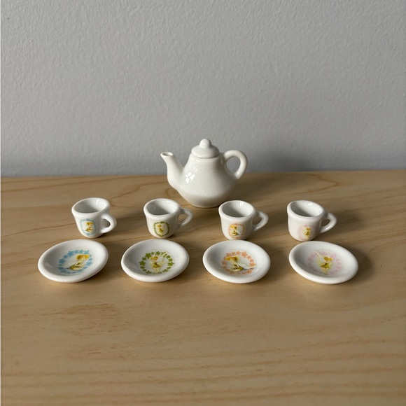Disney Other - Disney Tinkerbell Miniature White Ceramic Tea Set of 4 🫖